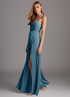 Azazie Calissa Final Sale Bermuda A-Line V-Neck Pleated Stretch Satin Dress image4