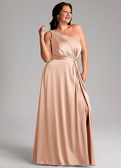 Azazie Brooke Brautjungfernkleider A-Linie One-Shoulder Stretch-Satin Kleid Roségold image11