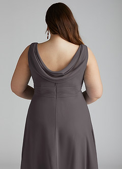 Azazie Karina Bridesmaid Dresses Steel Grey A-Line Pleated Chiffon Dress image10