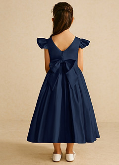 Azazie Violeta vestidos de niña de las flores Vestido de Azul Marino Oscuro de Satin Mate de Princesa con Lazo image2