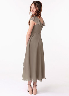 Azazie Posie Junior Taupe A-Line Ruched Chiffon Dress image2