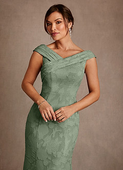 Azazie Aberdeen vestidos de madre de la novia Vestido de Matcha de Devorado Floral de Corte Recto con Plisado image5