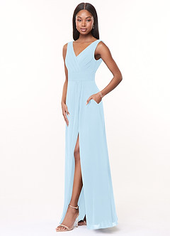 Azazie Karina Bridesmaid Dresses Sky Blue A-Line Pleated Chiffon Dress image3