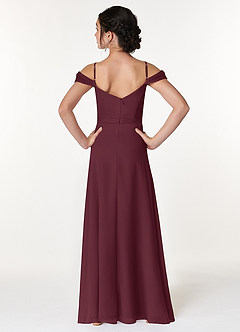 Azazie Alivia Junior Cabernet A-Line Off the Shoulder Chiffon Dress image2
