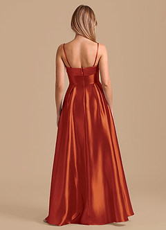 Azazie Lucienne Bridesmaid Dresses Paprika A-Line Pleated Metallic Satin Dress image2