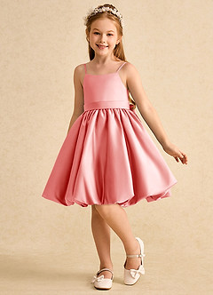 Azazie Davine vestidos de niña de las flores Vestido de Coral de Satin Mate de Corte En A con Tirante Espagueti image5