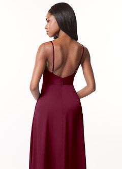Azazie Brielle Bridesmaid Dresses Mulberry A-Line Cowl Spaghetti Straps Stretch Satin Dress image5
