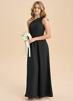 Azazie Phaedra Junior Jurk van Chiffon met A-Lijn Geplooid Zwart image5