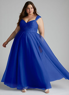 Azazie Luxi Bridesmaid Dresses Royal Blue A-Line Pleated Tulle Dress image8