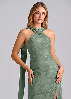 Azazie Kinsley Final Sale Matcha Mermaid Pleated Floral Burnout Dress image7