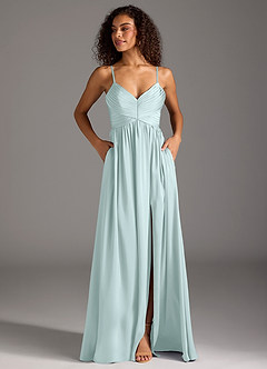 Azazie Alia Brautjungfernkleider A-Linie Plissee Stretch-Satin Kleid Seegrün image7