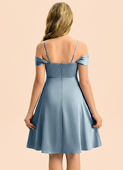 Azazie Anselie Junior Dusty Blue A-Line Off the Shoulder Stretch Satin Dress image2