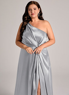 Azazie Brooke Bridesmaid Dresses Silver A-Line One Shoulder Metallic Satin Dress image13
