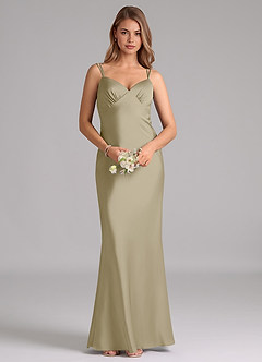 Azazie Suttona Robes de demoiselle d'honneur Robe Trapèze en Satin extensible Plissée Vert Mousse image6