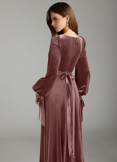 Azazie Leonia Brautjungfernkleider A-Linie Langarm Samt Kleid Espresso image2