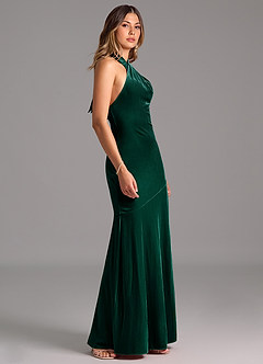 Azazie Drita Bridesmaid Dresses Emerald A-Line Pleated Velvet Dress image3