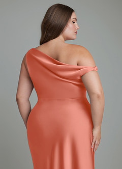 Azazie Emerson Bridesmaid Dresses Salmon Pink Mermaid Off the Shoulder Stretch Satin Dress image13
