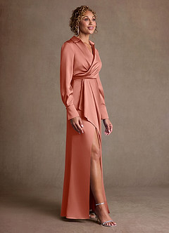 Azazie Jacinta Mère de la mariée Robes Robe Fourreau en Satin extensible Plissée Rose Saumon image4