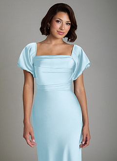 Azazie Lea Brudtärnklänningar Klänning av Sjöjungfru i Stretch Satin Off the shoulder Himmelsblå Konvertibel image7
