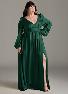 Azazie Norah Abiti da Damigella Abito A-Line in Raso Elasticizzato Verde Scuro image9