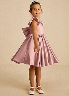 Azazie Tootsie Robe Demoiselle D'honneur Fillette Robe Trapèze en Mat Satiné Arc Or Rose image4