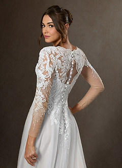Azazie Essy Vestidos de noiva Vestido Diamante Branco de Tule de Linha A com Lantejoulas image6