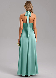 Azazie Tracie Bridesmaid Dresses Aqua A-Line Side Slit Stretch Satin Dress image2