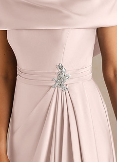 Azazie Branford Mother of the Bride Dresses Blushing Pink A-Line Pleated Stretch Satin Dress image4