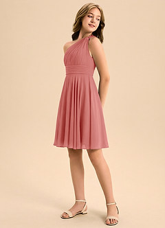 Azazie Charlize Junior Antique Rose A-Line Pleated Chiffon Dress image4