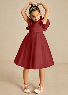 Azazie Kaeya Flower Girl Dresses Rust A-Line Bow Tulle Dress image3