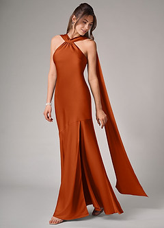 Azazie Kinsley Brautjungfernkleider Meerjungfrau-Linie Seitliche Cut-Outs Stretch-Satin Kleid Gebranntes Orange image4