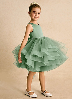 Azazie Tinie Robe Demoiselle D'honneur Fillette Robe Princesse en Tulle Arc Matcha image4
