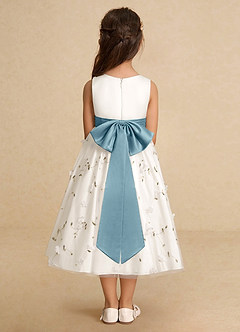 Azazie Pollie Flower Girl Dresses Ivory Moody Blue A-Line Bow Tulle Dress image6