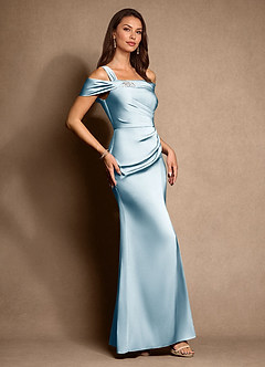 Azazie Altonia Mother of the Bride Dresses Sky Blue Mermaid Off the Shoulder Stretch Satin Dress image2