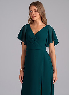 Azazie Ambrosia Robes de demoiselle d'honneur Robe Trapèze en Mousseline de soie Plissée Vert Pin image7