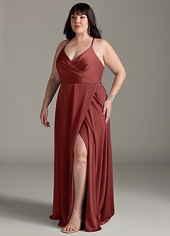Azazie Davis Robes de demoiselle d'honneur Robe Trapèze en Satin extensible Plissé Terracotta image10