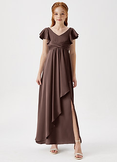 Azazie Omari Junior Robe Trapèze en Satin extensible Plissée Ganache image4