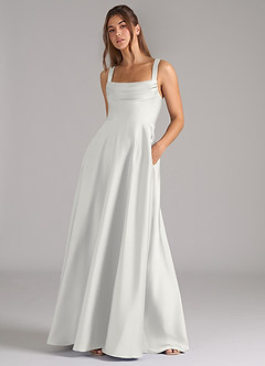 Azazie Shaude Bridesmaid Dresses White A-Line Pleated Stretch Satin Dress image4