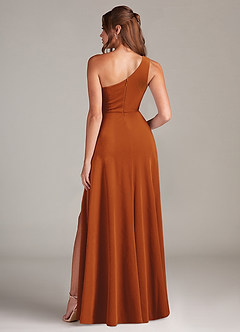 Azazie Brooke Bridesmaid Dresses Burnt Orange A-Line One Shoulder Velvet Dress image5