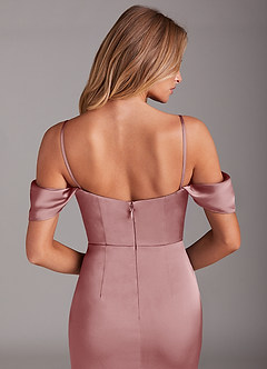 Azazie Saige Bridesmaid Dresses Dusty Rose Mermaid Off the Shoulder Stretch Satin Dress image6