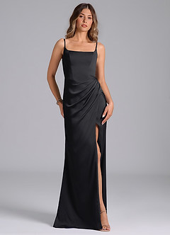 Azazie Donielle Vestidos de damas de honor Vestido de Negro de Satén Elástico de Corte Sirena con Corsé image4
