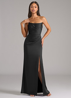 Azazie Marla Bridesmaid Dresses Black Sheath Strapless Stretch Satin Convertible Dress image3