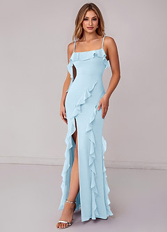 Azazie Malia Bridesmaid Dresses Sky Blue Sheath Ruched Chiffon Dress image4