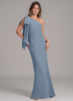 Azazie Capri Bridesmaid Dresses Dusty Blue A-Line One Shoulder Chiffon Dress image1