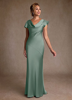 Azazie Shelby 신부의 어머니 드레스 인어 주름진 스트레치 새틴 플로어 길이 드레스 image3