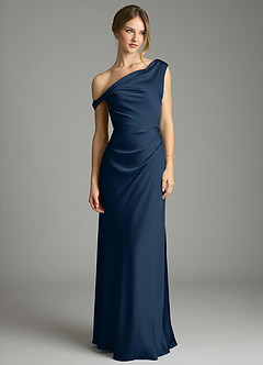 Azazie Emerson Brautjungfernkleider Meerjungfrau-Linie Schulterfrei Stretch-Satin Kleid Dunkelmarine image4