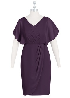 Azazie Julia Abiti per la Madre della Sposa Abito Tubino in Chiffon con Scollo a V a Pieghe Prugna image6