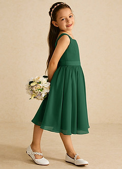 Azazie Ari Abiti da Ragazza di Fiori Abito A-Line in Chiffon Senza Maniche Verde Scuro image3