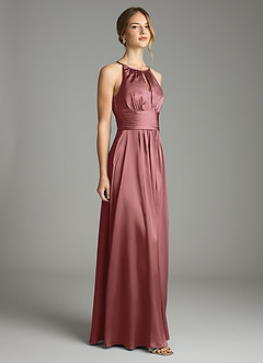 Azazie Bonnie Bridesmaid Dresses Amethyst A-Line Pleated Stretch Satin Dress image4