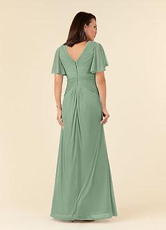 Azazie Emmeline Mother of the Bride Dresses Matcha A-Line V-Neck Pleated Mesh Dress image2